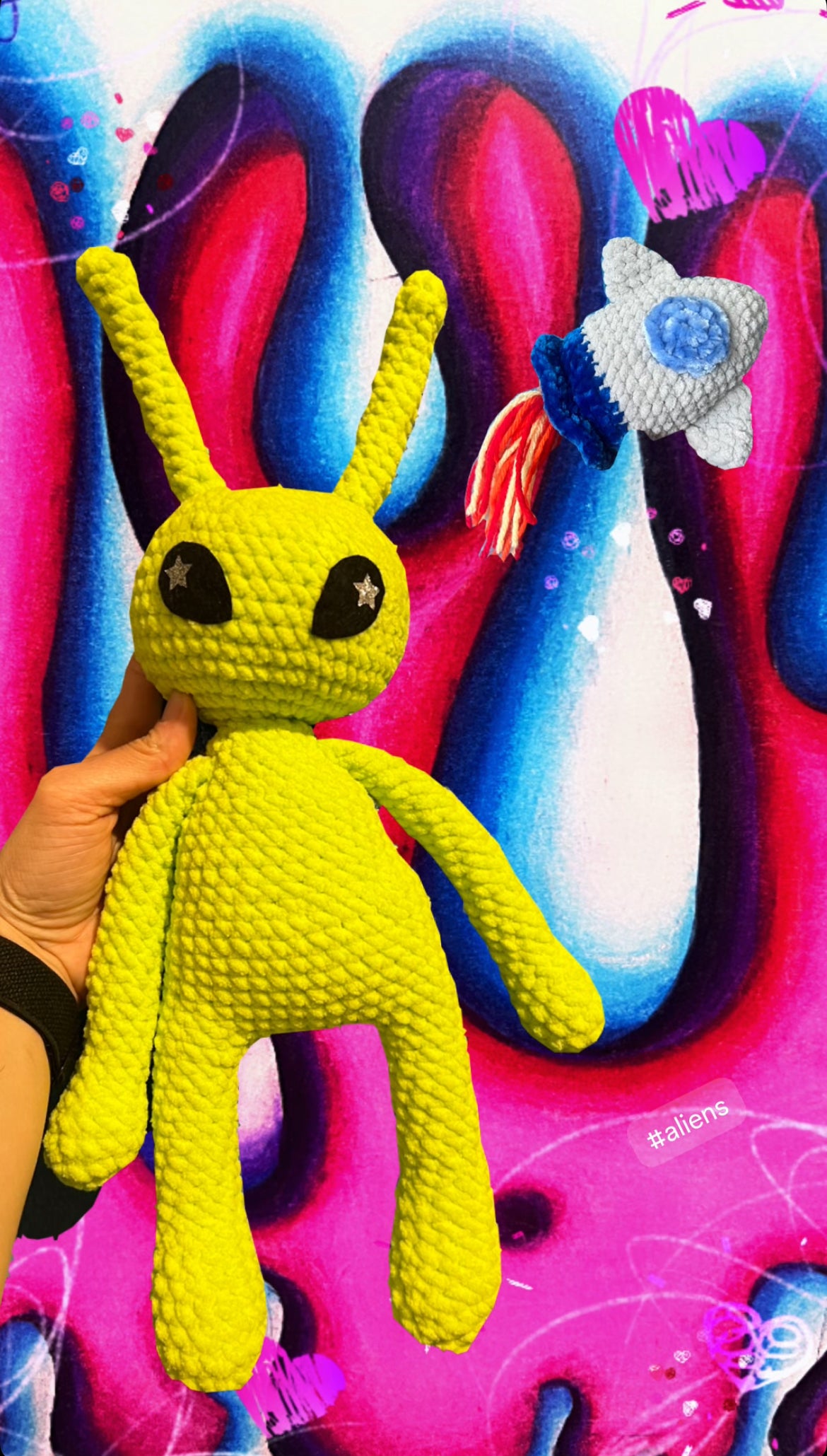 Handmade Alien Plush – 14.5” – Super Soft Chenille Yarn